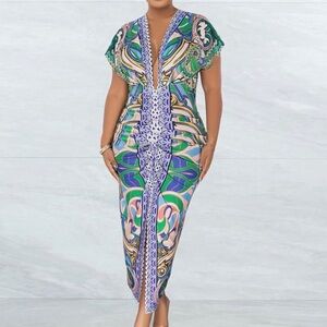 Floral printed ruched Bodycon long dress size large